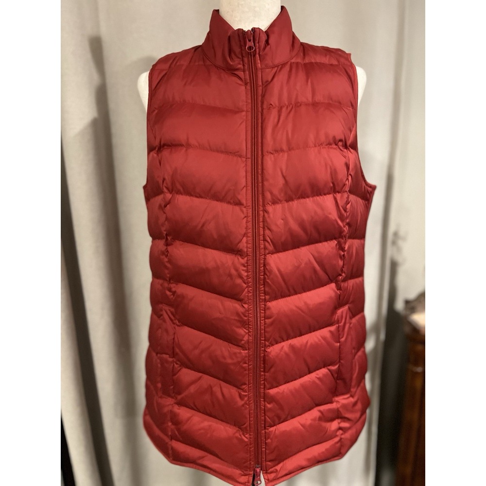 J Jill Women's Down Vest M Petite Full Zip Red Puffer Style